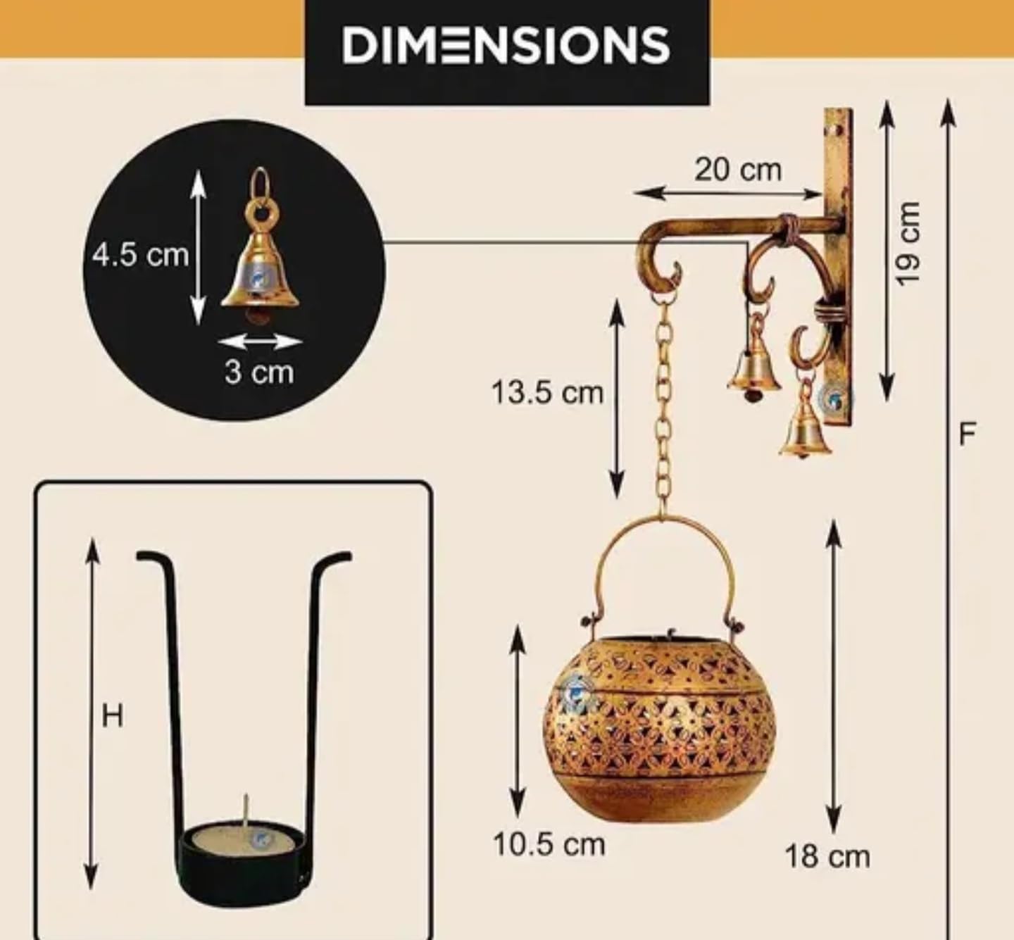 Decorative Hanging Incense Burner, Brass Antique Ball Design with Bells, Traditional Arabic Style