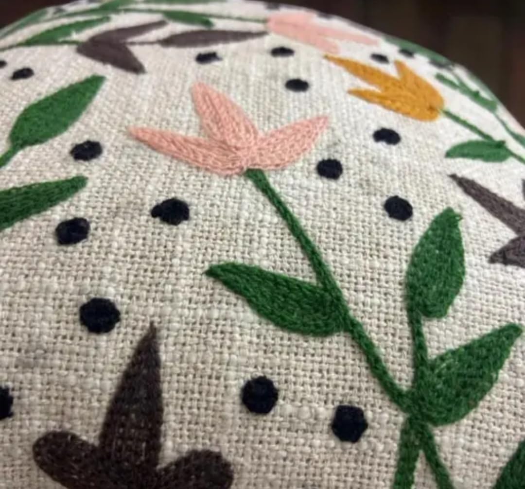 Embroidered Throw Pillow Cover, Floral Leaf Pattern, Multicolor, Decorative Cushion Cover