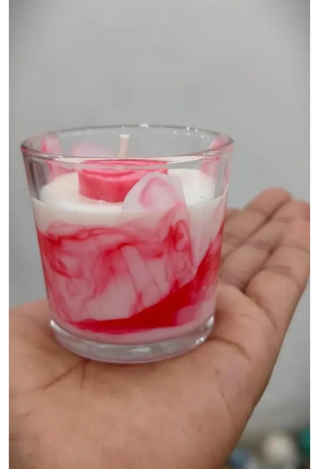 Baby feet Scented Jar Candle, Red and White Swirl, Glass Container, Floral Wax Topper