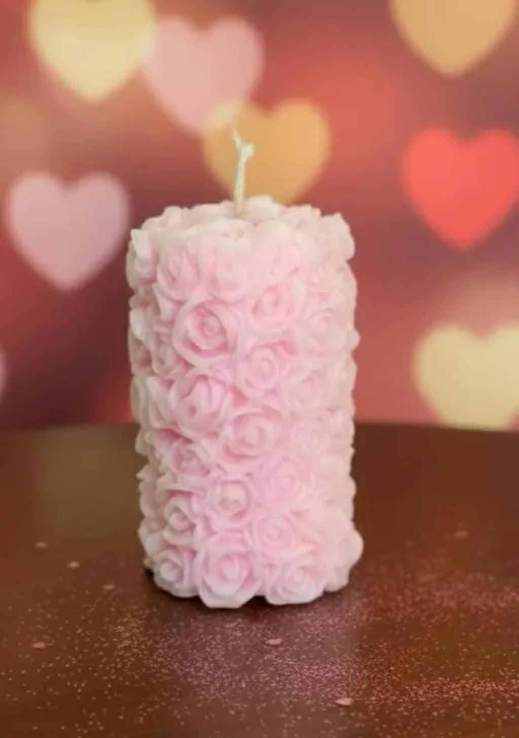 Rose Embossed Pillar Candles, Pink, Dual Wick, Floral Textured, Romantic Home Decor, Set of 2