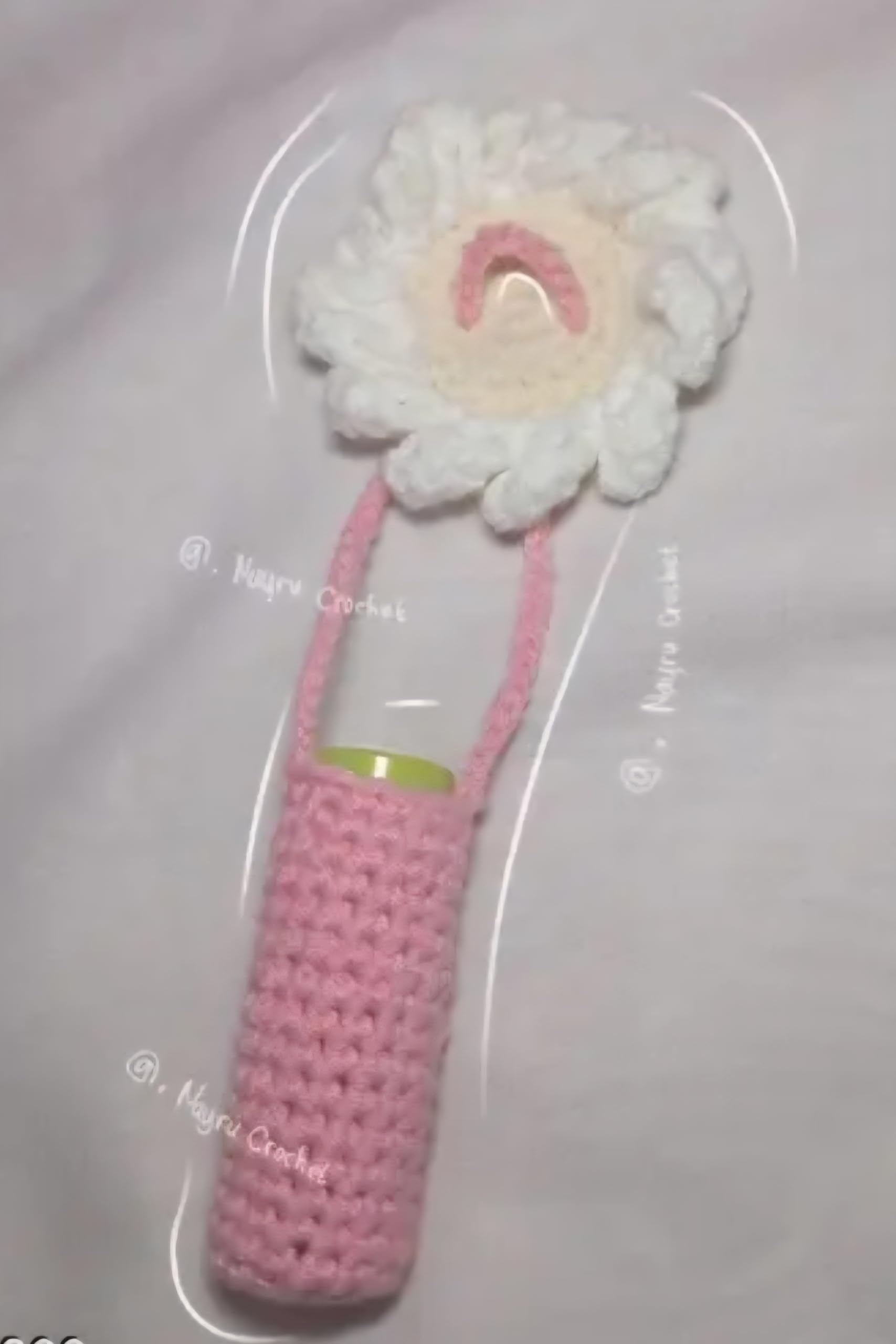Handmade Crochet Lip Balm Holder, Pink and White, Floral Design, Knitted Lipstick Case Pouch