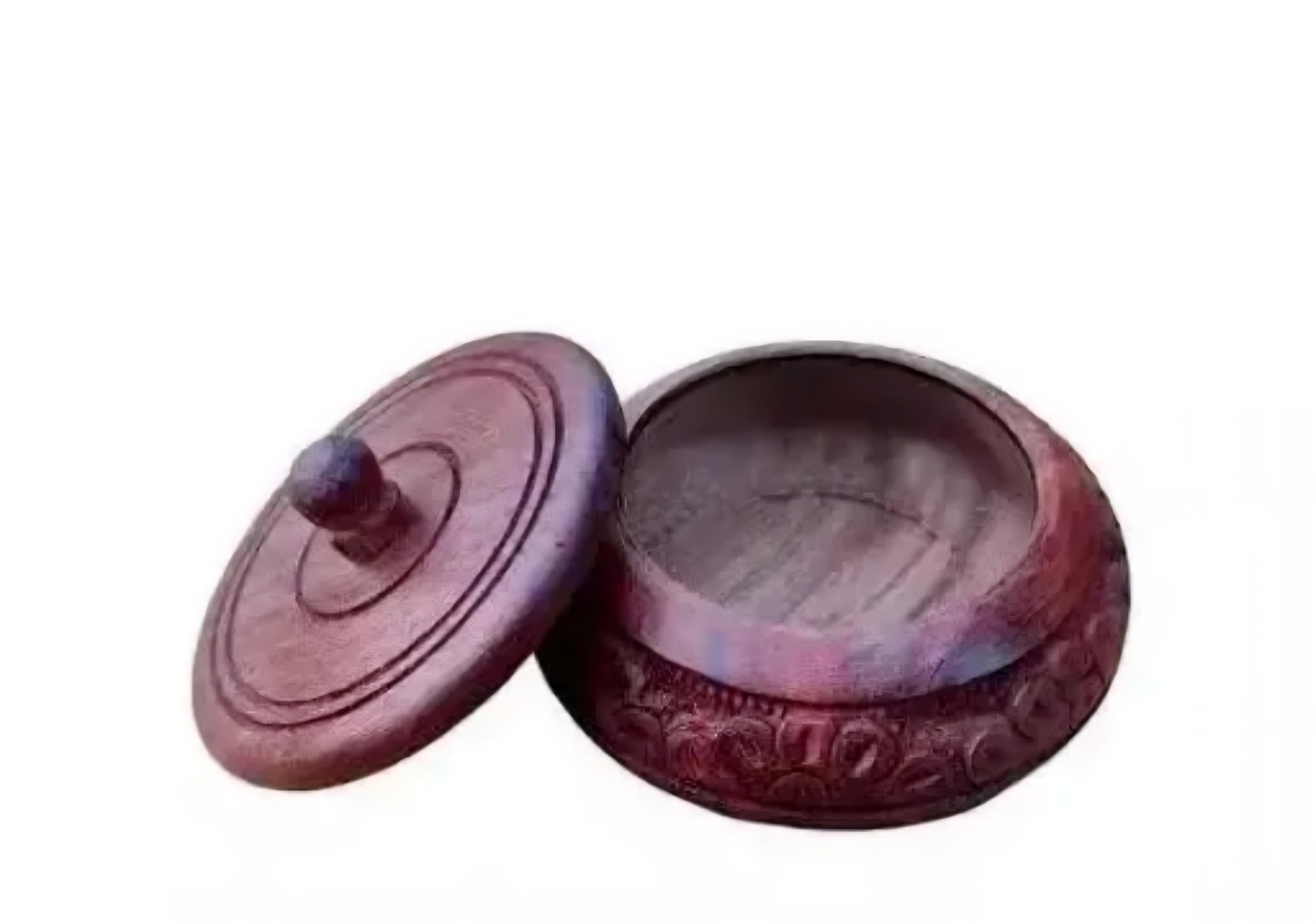 Handcrafted Wooden Sindoor Box with Lid, Red Interior, Carved Design, Traditional Indian Kumkum Container