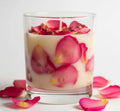 Handcrafted Soy Wax Candle with Rose Petals, Pink, Glass Container, Floral Scented candle, Decorative