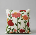 Handcrafted Embroidered Throw Pillow Cover, Multicolor Botanical Garden Design, White Cotton Cushion Cover