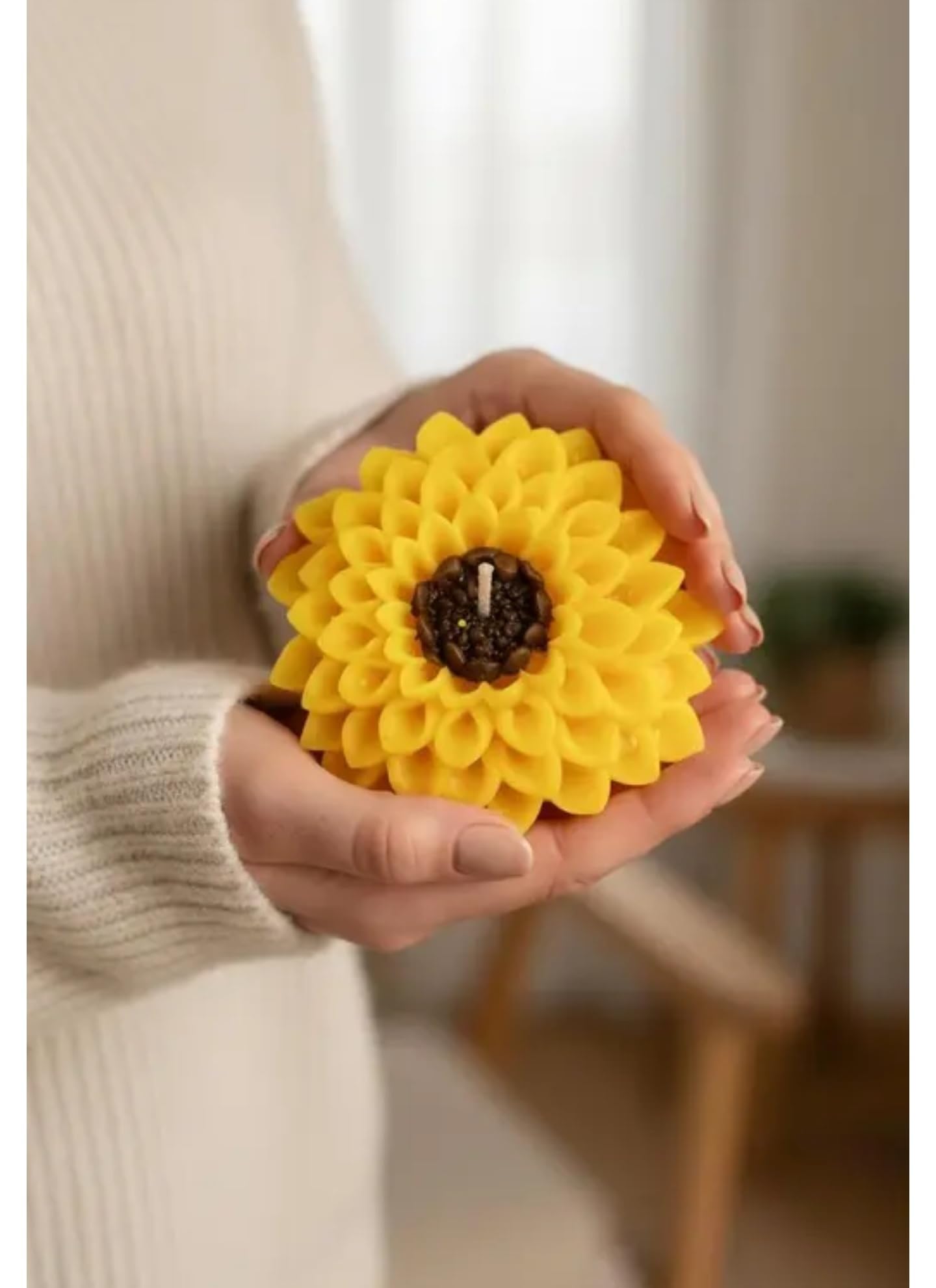 Decorative Sunflower Candle, Yellow Wax, Handcrafted Floral Design