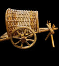 Handcrafted Bamboo Bullock Cart, Natural Woven Design, Decorative Miniature with Wheels