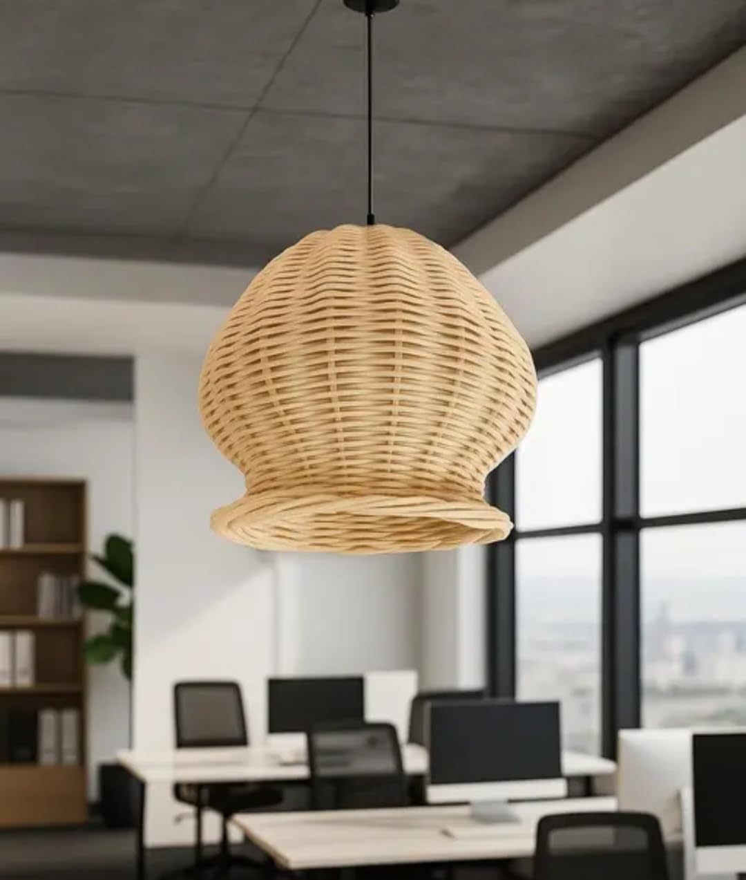 Woven Rattan Pendant Light, Natural Brown, Bell Shape, Hanging Ceiling Lamp, Warm Ambient Lighting
