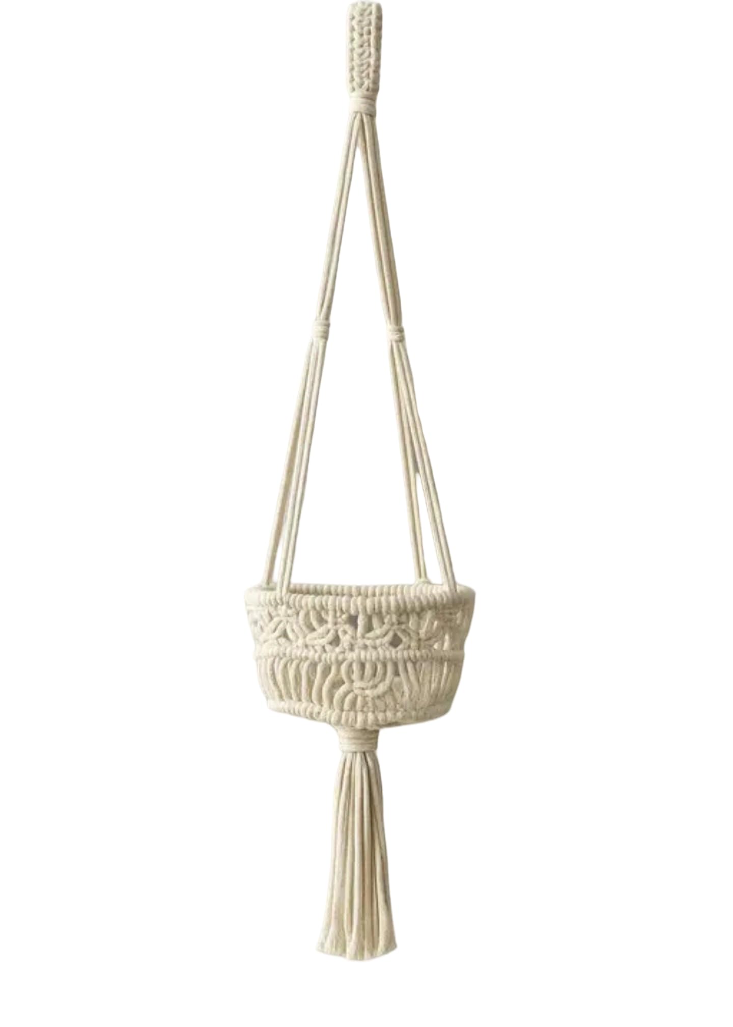 Macrame Plant Hanger, Handcrafted Cotton Rope, Decorative Hanging Planter with Tassel, Cream White