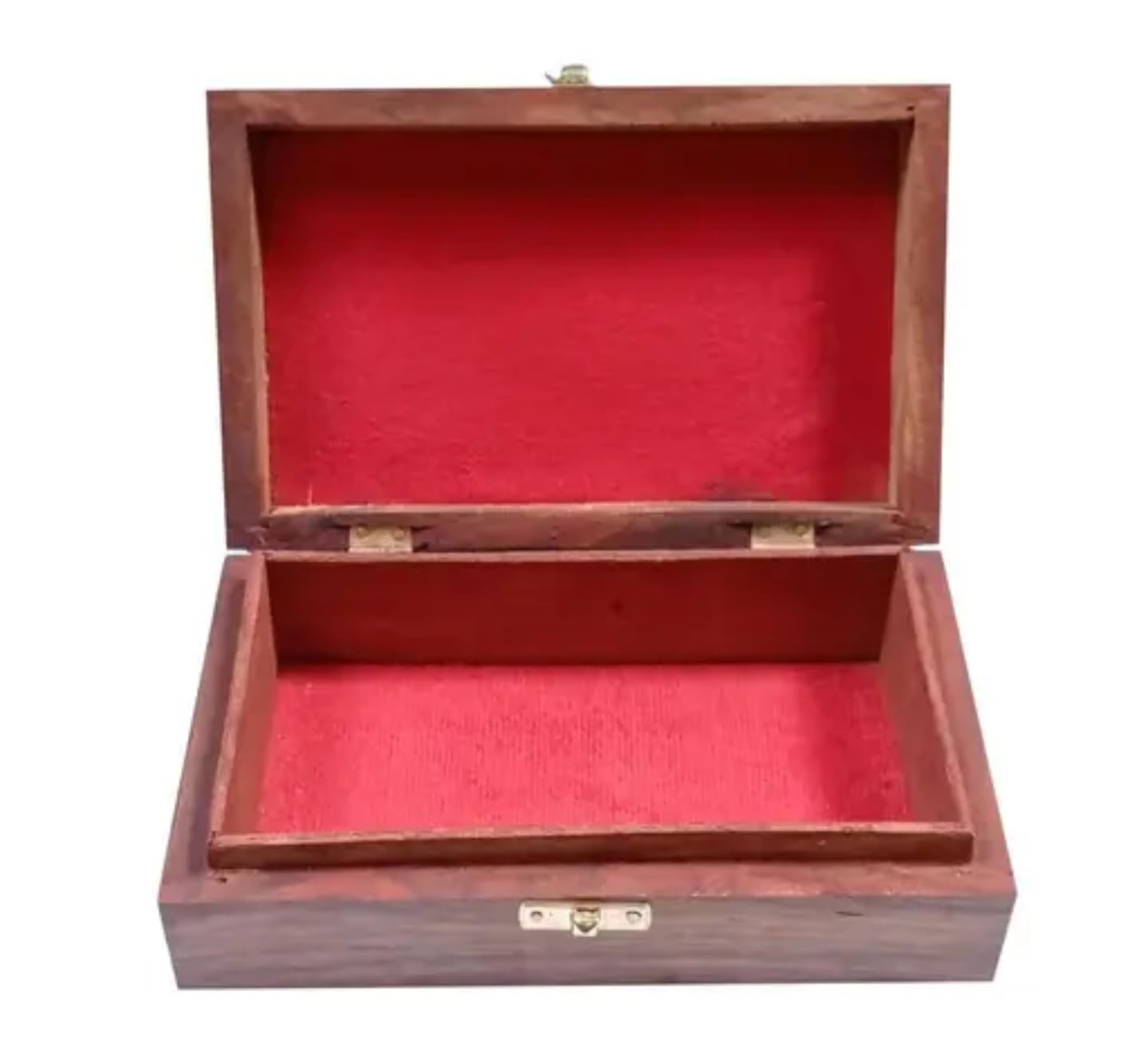 Handcrafted Wooden Jewelry Box with Floral Carved Design, Brown Sheesham Wood, Brass Latch, Traditional Indian Style Storage Box