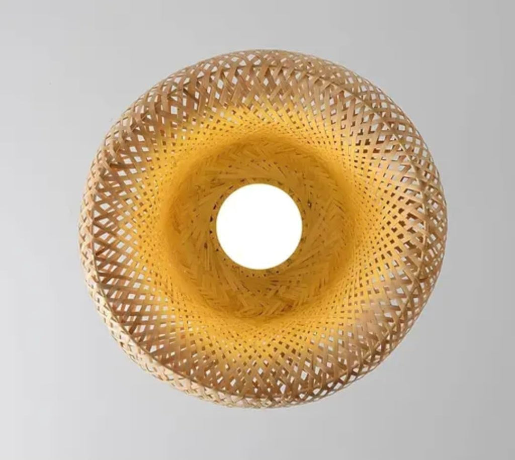 Handwoven Bamboo Pendant Light, Natural Rattan Dome Shade, Hanging Ceiling Fixture