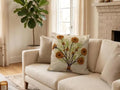 Handmade Floral Embroidered Throw Pillow Cover, Daisy Bouquet Design, Beige, Boho Living Room Decor