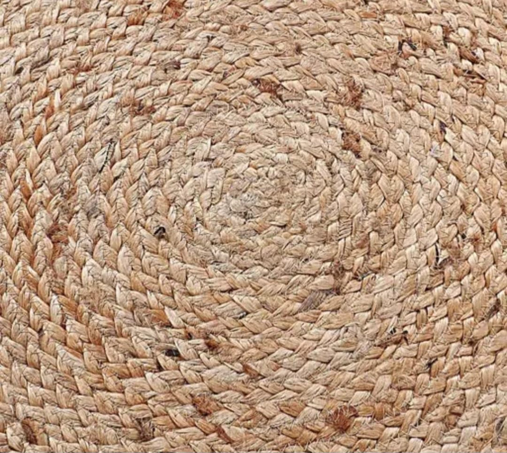 Round Jute Braided Area Rug, Natural Beige, Handwoven with Loop Border, Boho Style, for Living Room