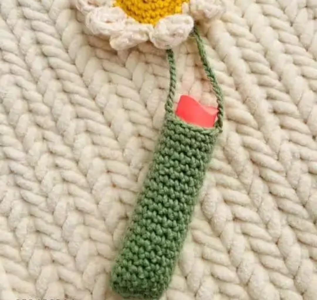 Crochet Daisy Flower lipstick cage, Handmade Knit Floral Charm, White and Yellow, Boho Style, lipstick box