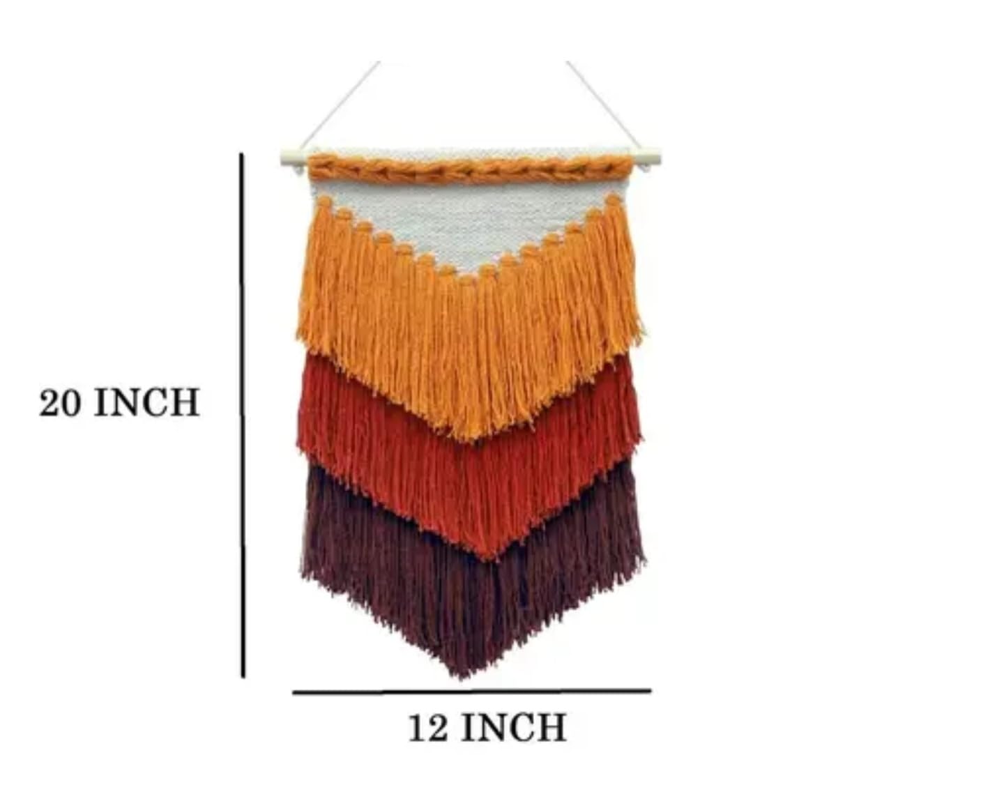 Boho Macrame Wall Hanging, Handwoven Tapestry with Orange, Red and Brown Chevron Design