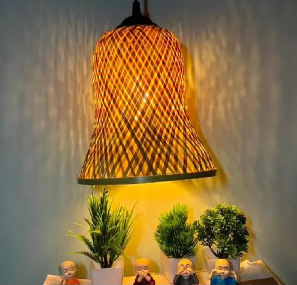 Bamboo Woven Pendant Light, Bell Shape, Warm Ambient Lighting, Natural Material, Handcrafted Design