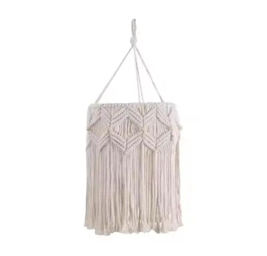 Macrame Wall Hanging, Boho Woven Tapestry, White Cotton Rope with Geometric Pattern, Handmade Home Decor