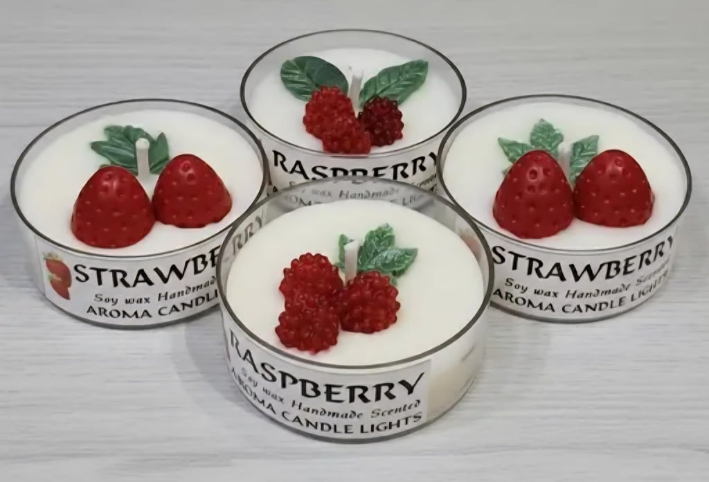 Strawberry Soy Wax Handmade Scented Aroma Candle Lights, Raspberry Scent, Tealight Set