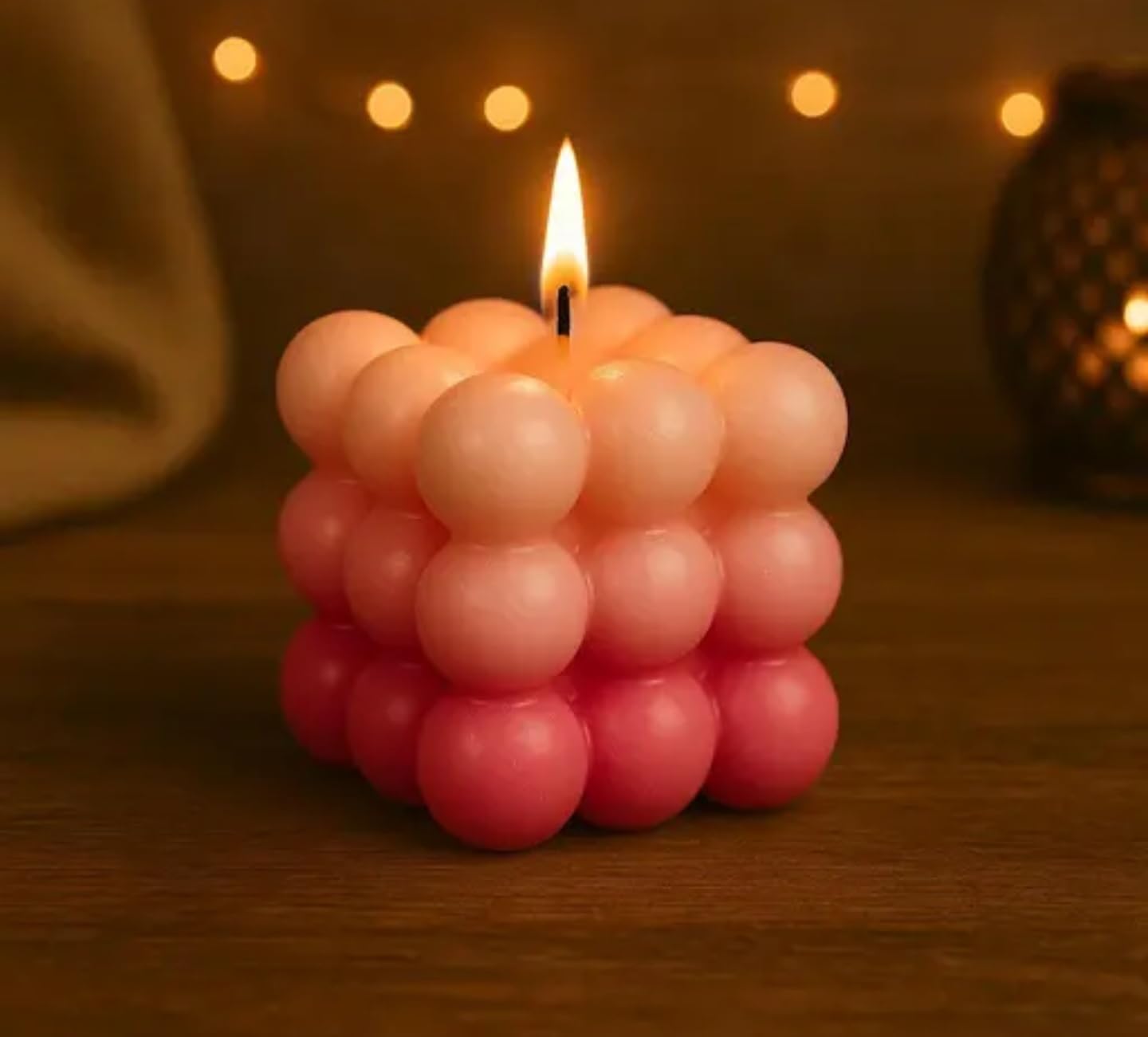 Bubble Cube Decorative Candle, Pink Ombre, Modern Design