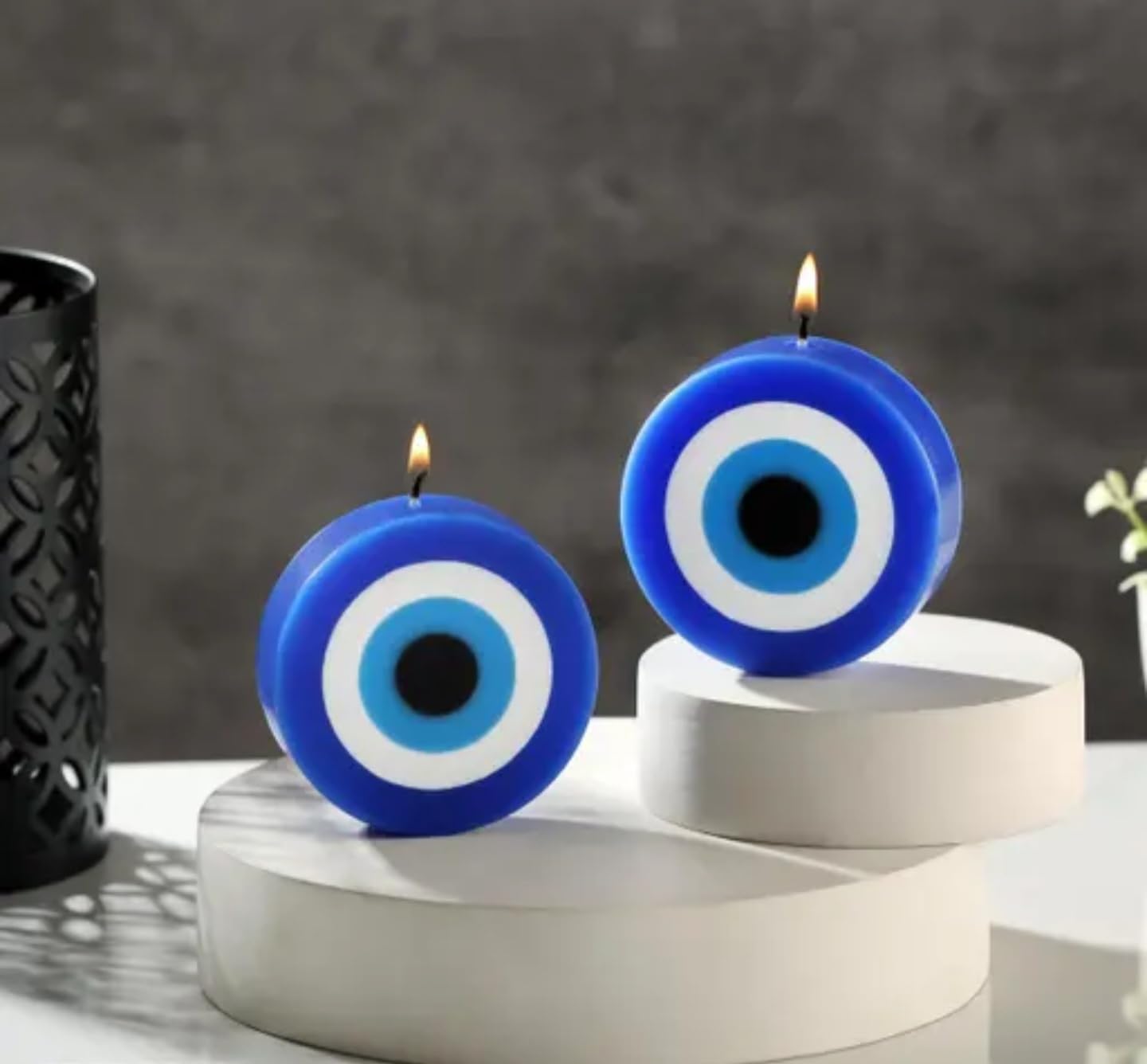 Wicks and Wax Good Vibes Only Scented Glass Candle, Blue Evil Eye Design, Decorative Home Fragrance
