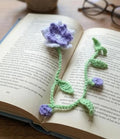 Handmade Crochet Flower Bookmark, Purple and Green, Floral Vine Design, Book Lover Gift, Set of 2