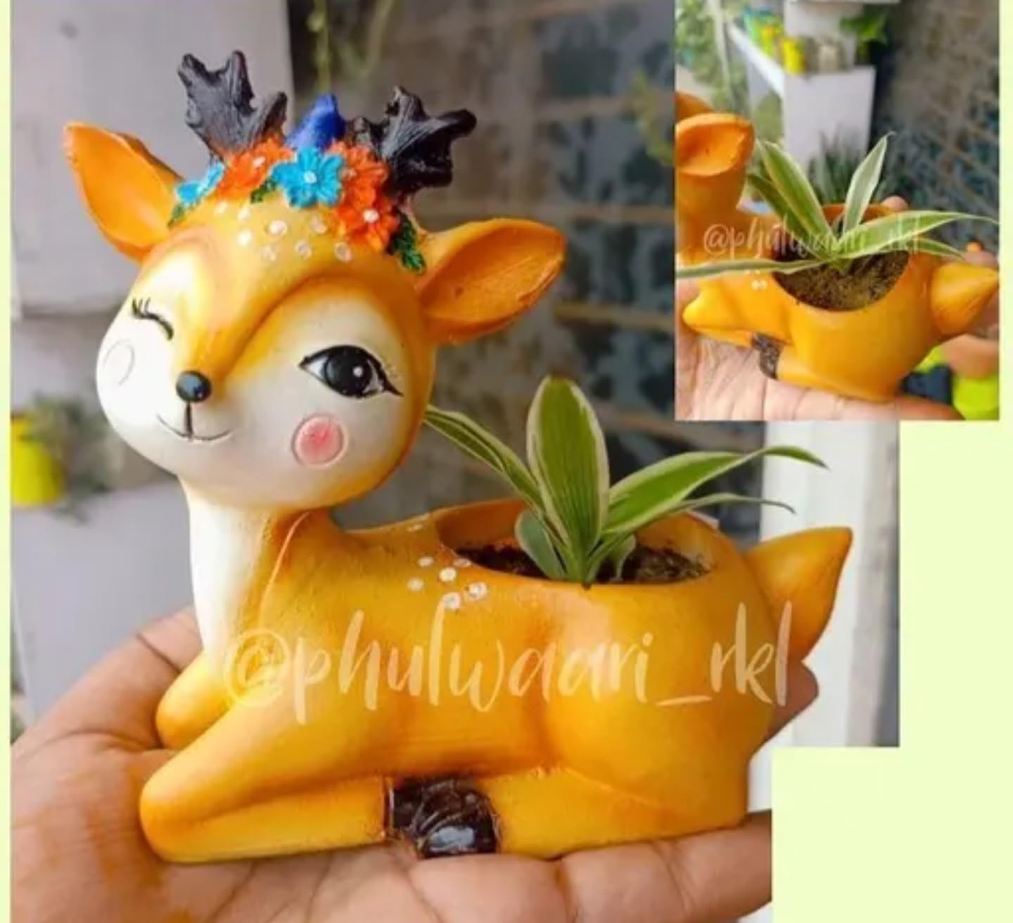 Cute Resin Deer Succulent Planter, Yellow, Decorative Animal Plant Pot with Crown, Indoor Garden Home Decor