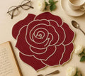 Rose Shaped Handmade Placemat, Red with White Trim, Beaded Design, Table Decor