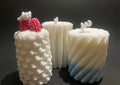 Handcrafted Decorative Pillar Candle, White with Red Accent, Textured Pattern Design, Romantic Home Decor