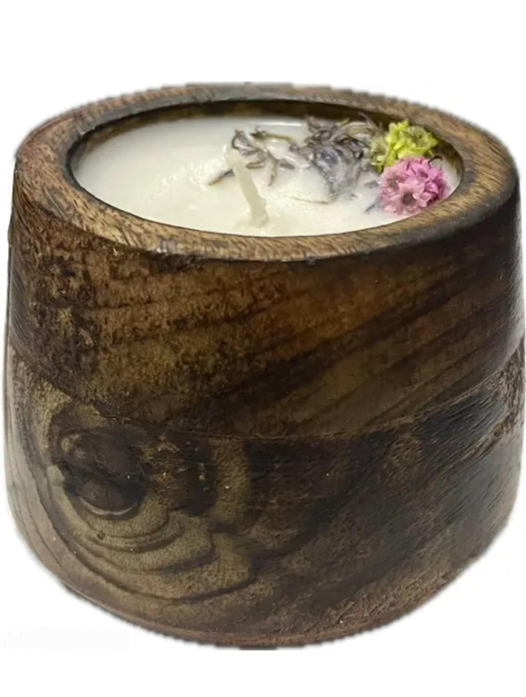 Handcrafted Wooden Candle Holder with Dried Flower Decoration, Natural Oak Wood, Rustic Style, Cylindrical Shape