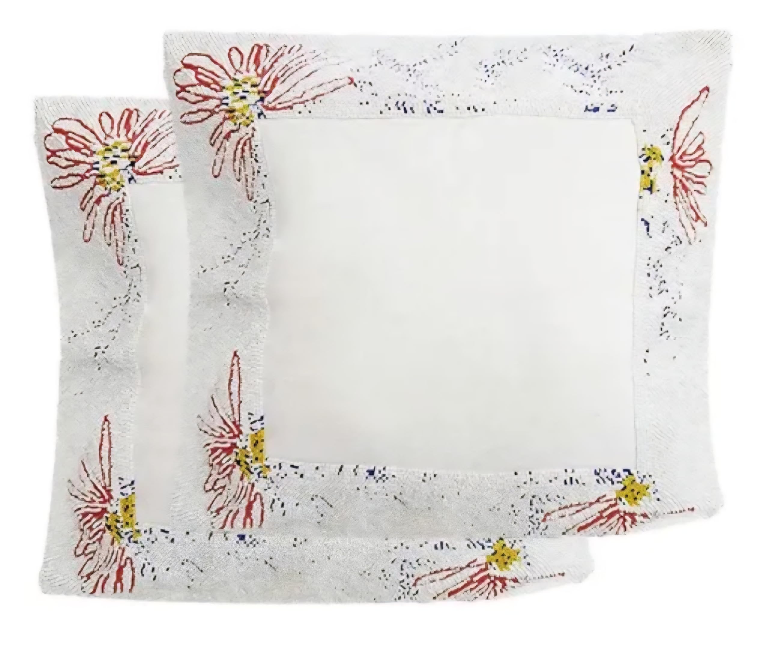 Beaded Throw Pillow Cover, White with Floral Embroidery, Square Decorative Cushion Cover