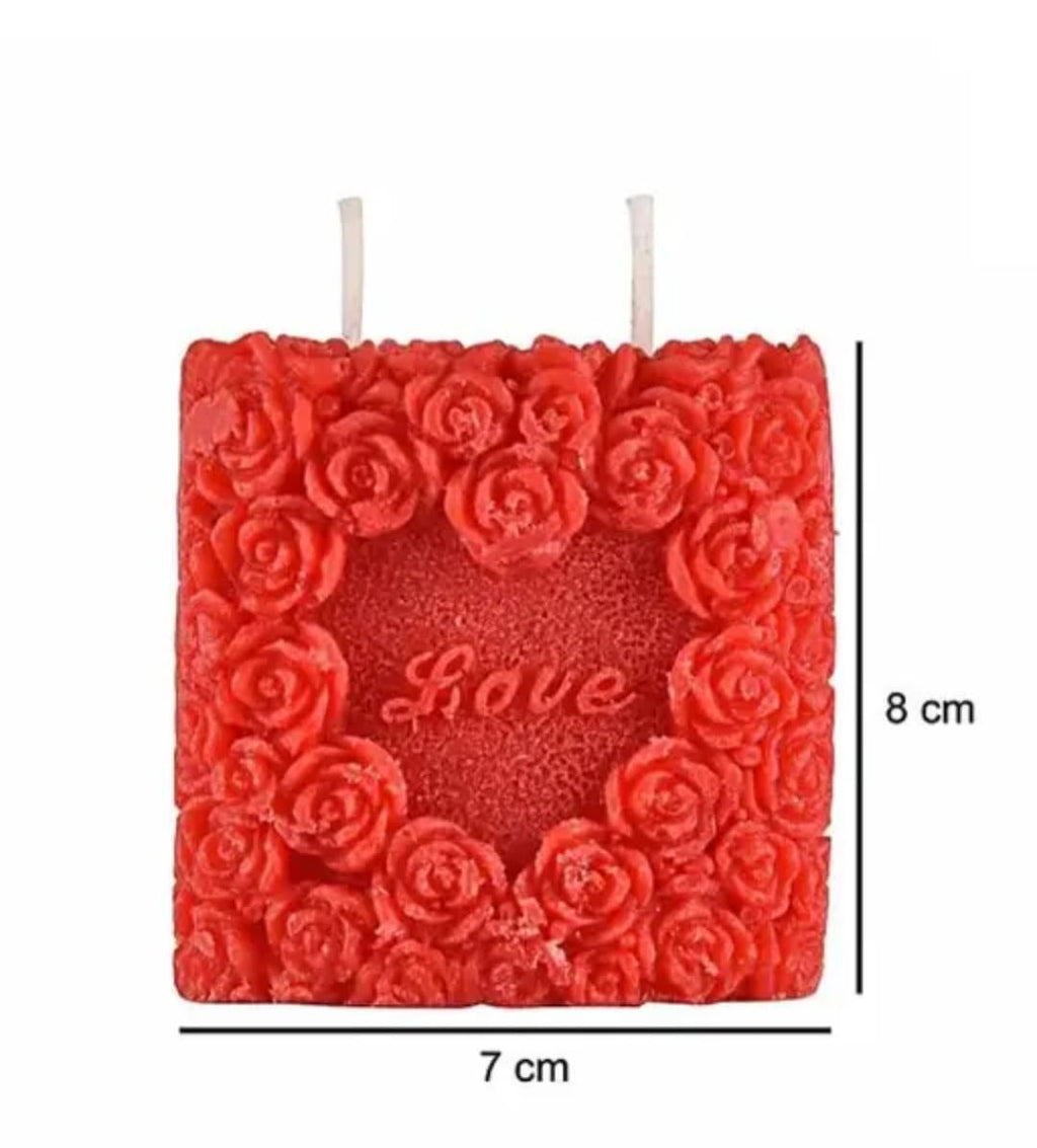 Decorative Rose Candle, Red, Love Design, Square Shape, Romantic Theme