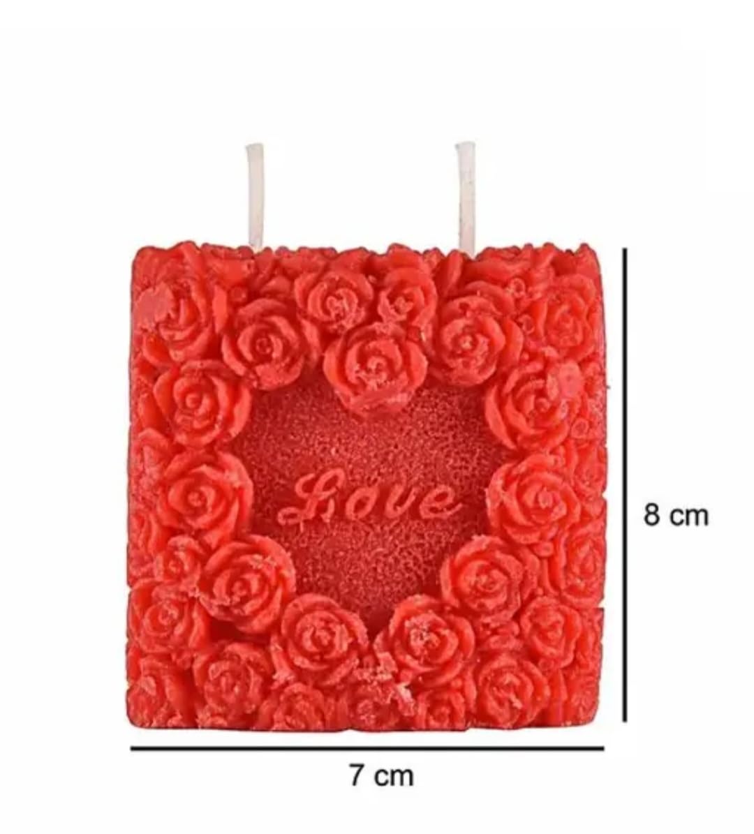 Decorative Rose Candle, Red, Love Design, Square Shape, Romantic Theme