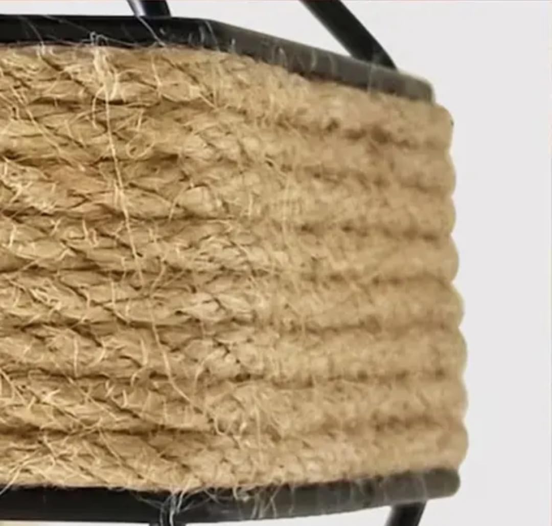 Rustic Rope Pendant Light, Natural Jute with Black Metal Frame, Industrial Farmhouse Style