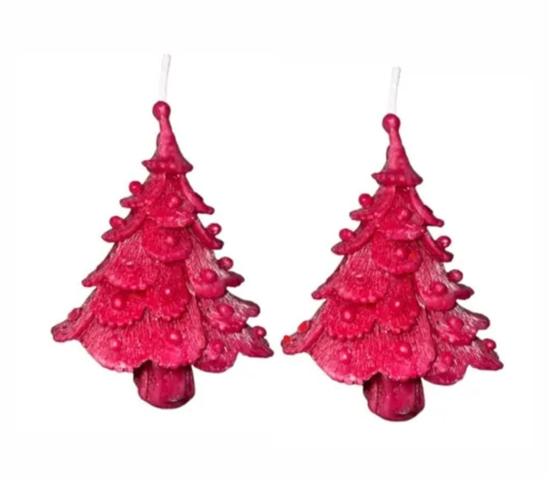 Christmas Tree Candles, Pink, Decorative Holiday Decor, Set of 2