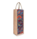 Jute Wine Bottle Bag with Rope Handles, Bohemian Print, Single Bottle Tote