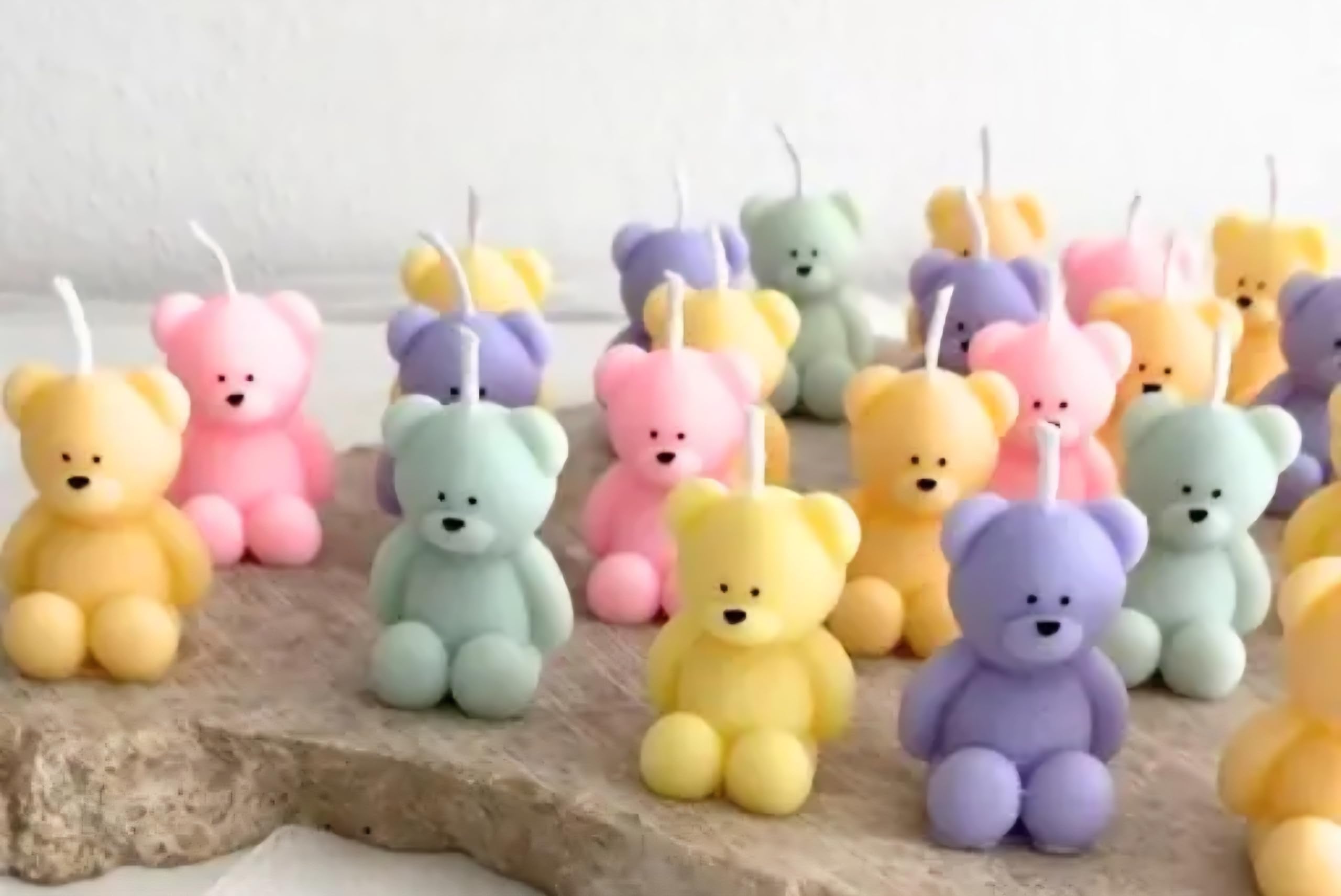 Teddy Bear Shaped Candles, Yellow, Decorative Novelty Candles, Set of 6