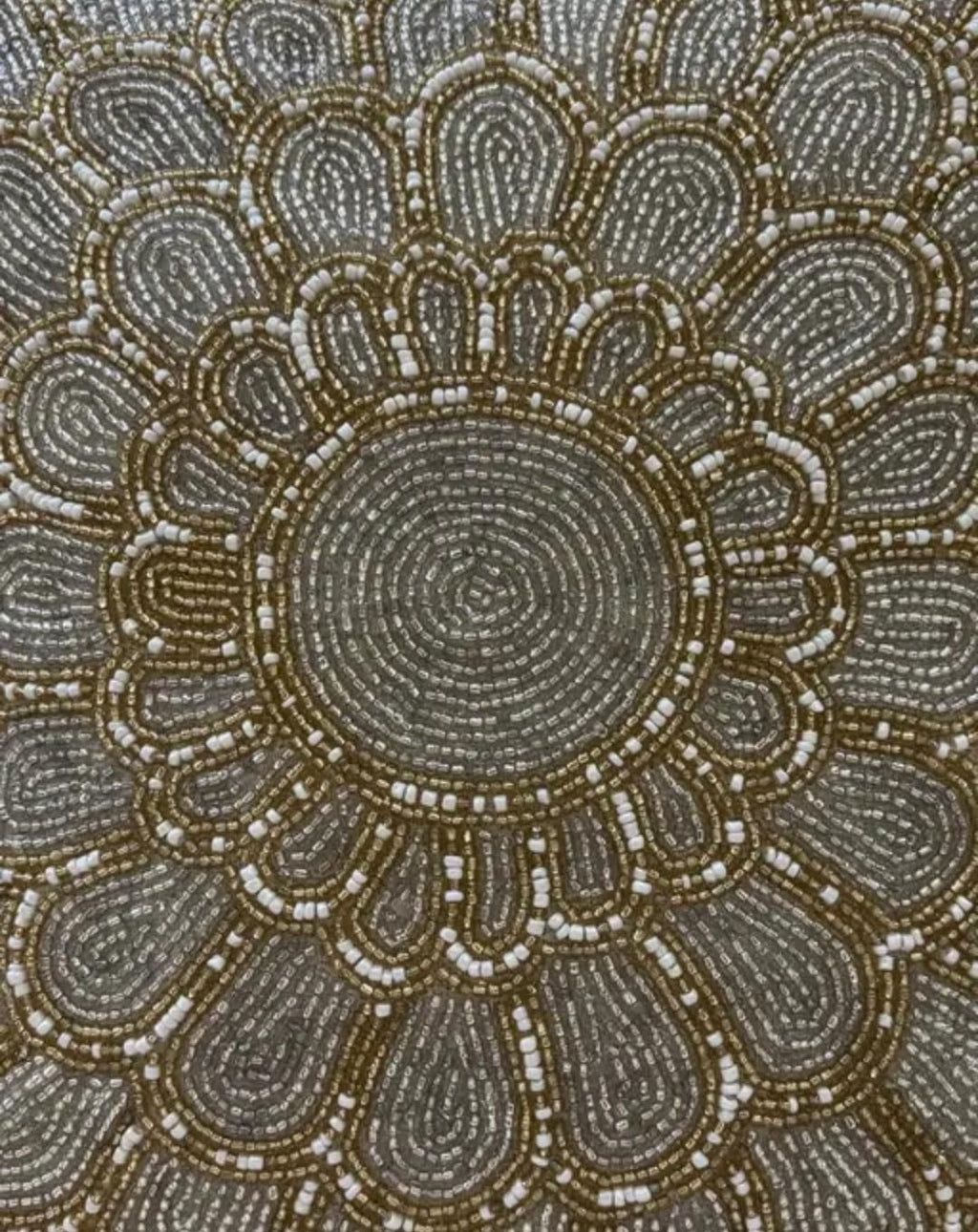 Beaded Mandala Floral Throw Pillow Cover, Gold and Silver, Decorative Handmade Cushion Cover for Sofa