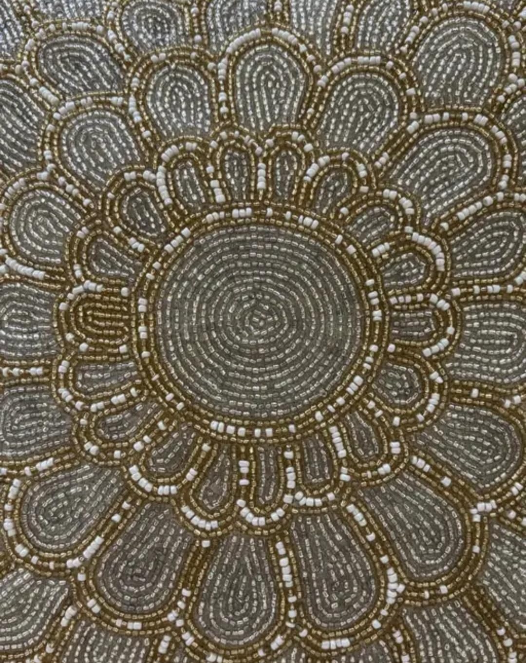 Beaded Mandala Floral Throw Pillow Cover, Gold and Silver, Decorative Handmade Cushion Cover for Sofa