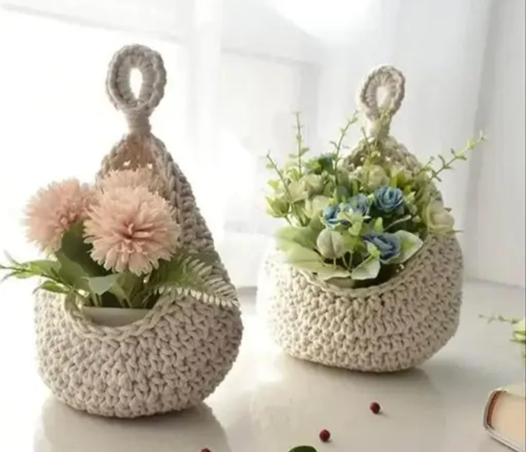 Decorative Crochet Swan Planter Set, White Cotton, Handcrafted Plant Holders, Set of 2