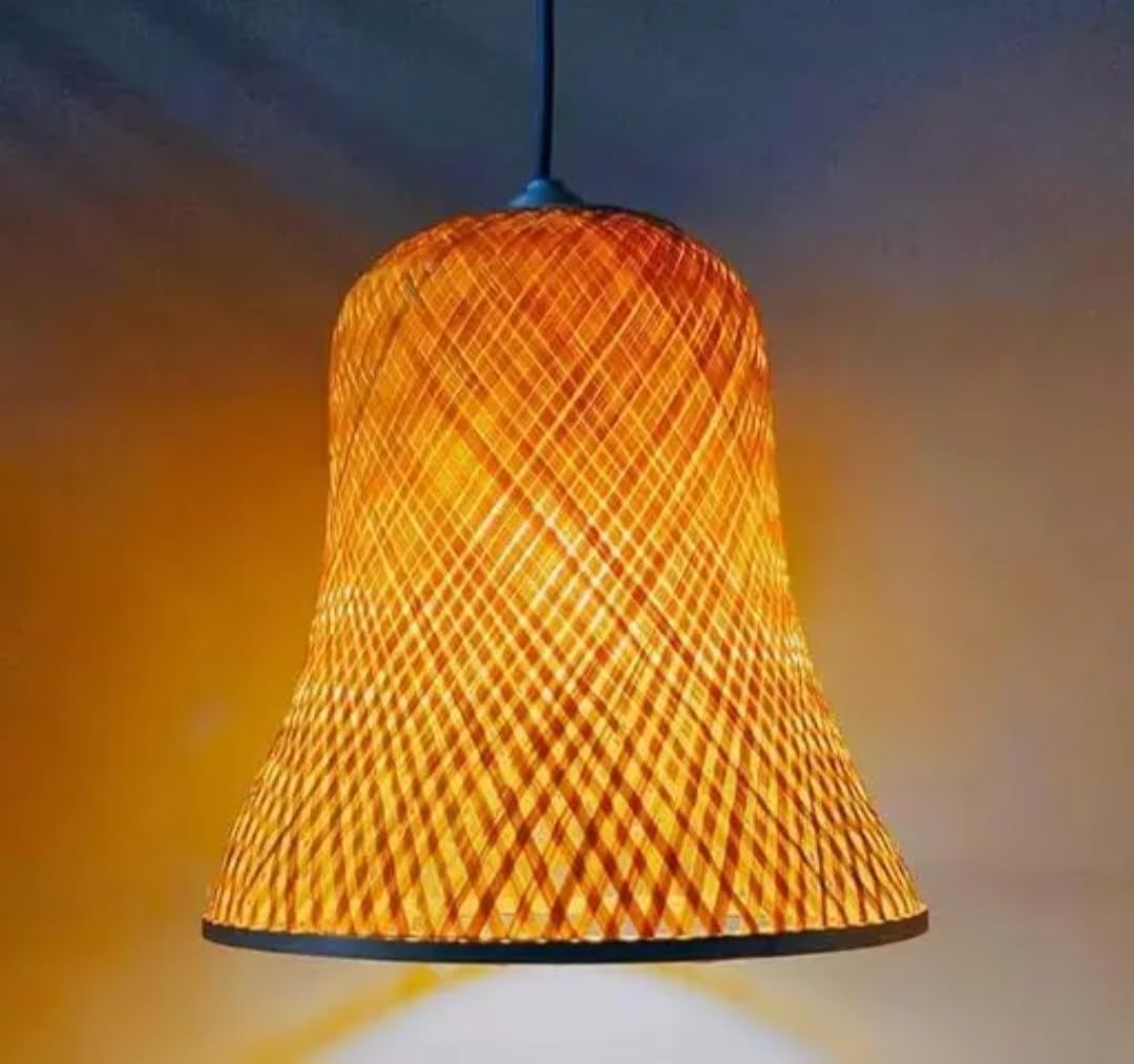 Bamboo Woven Pendant Light, Bell Shape, Warm Ambient Lighting, Natural Material, Handcrafted Design