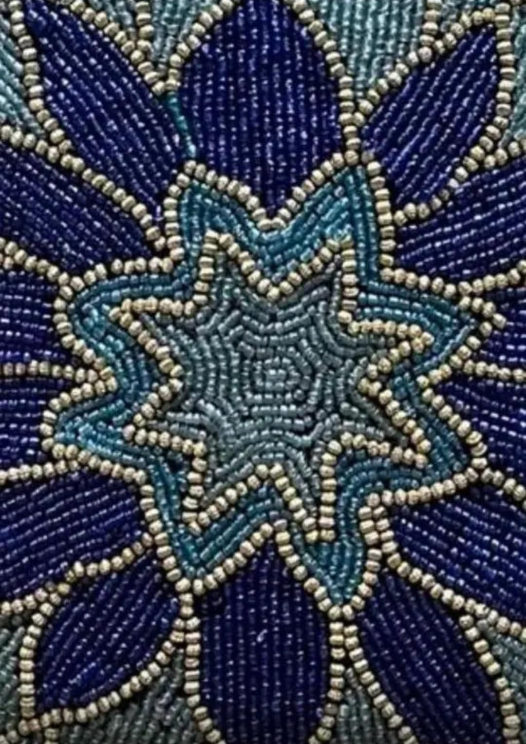 Beaded Handcrafted Throw Pillow Cover, Blue Floral Mandala Design, Decorative Cushion Cover for Sofa