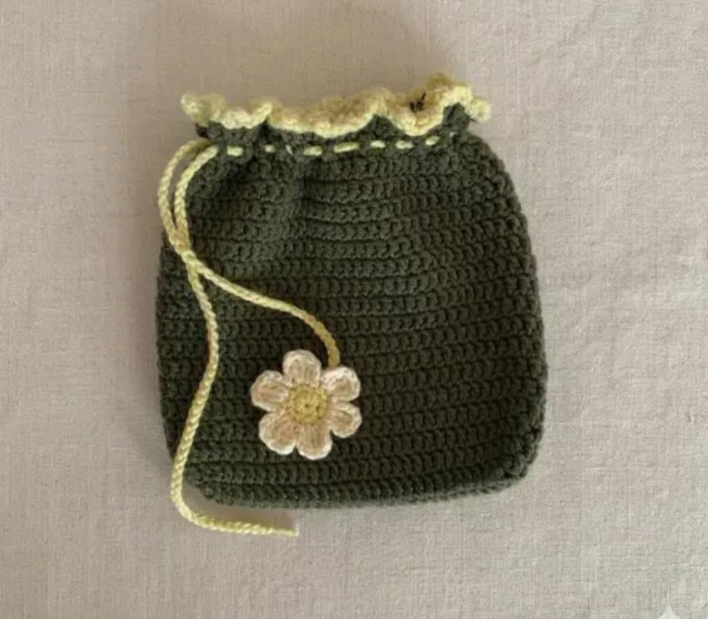 Crochet AirrPods Case, Handmade Knit Cover for AirPods, Green and Yellow Floral Design