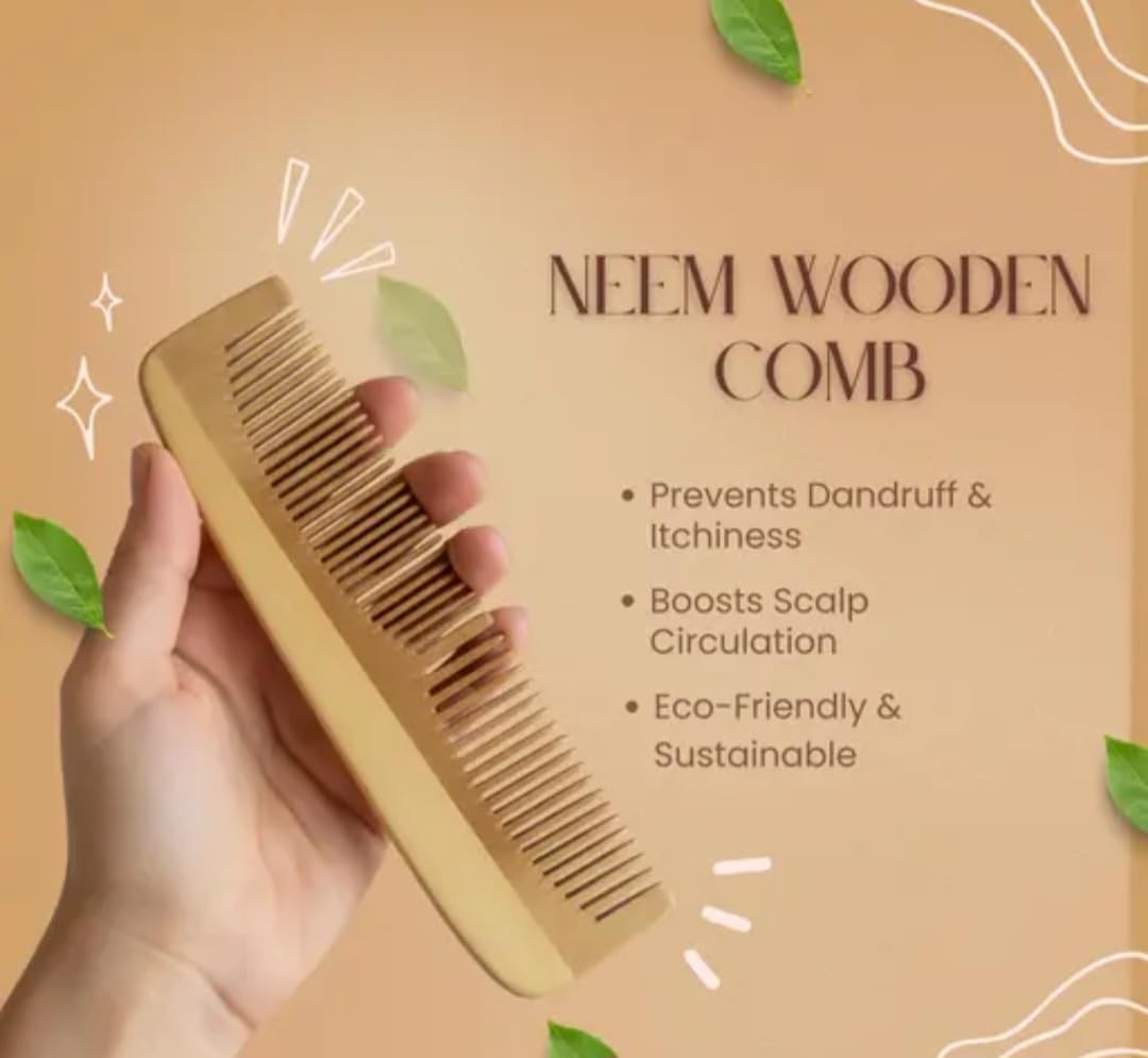 Wooden Hair Brush and Comb Set, Natural Bamboo, Paddle Brush with Wide Tooth Comb, 2 Piece