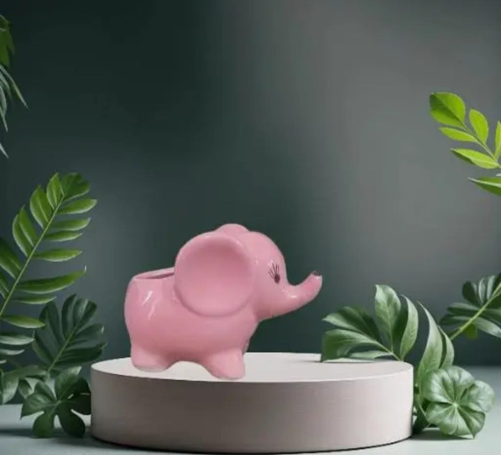 Cute Pink Ceramic Elephant Succulent Planter, Indoor Plant Pot with Decorative Design, Home Garden Decor