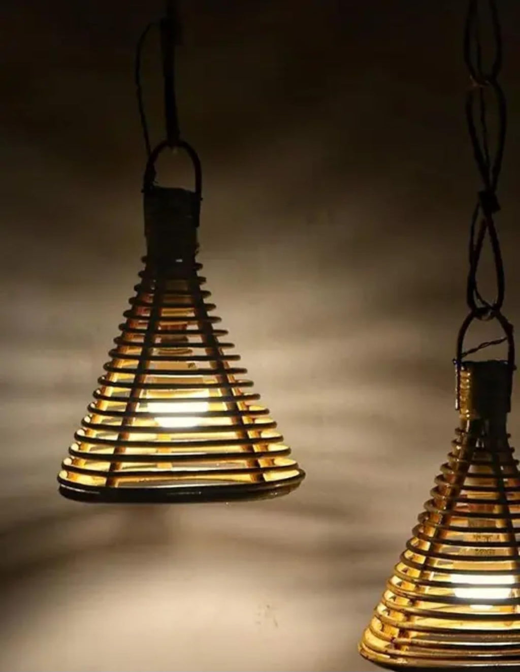 Spiral Cone Hanging Lantern, LED Tea Light Holder, Decorative Metal Pendant Light