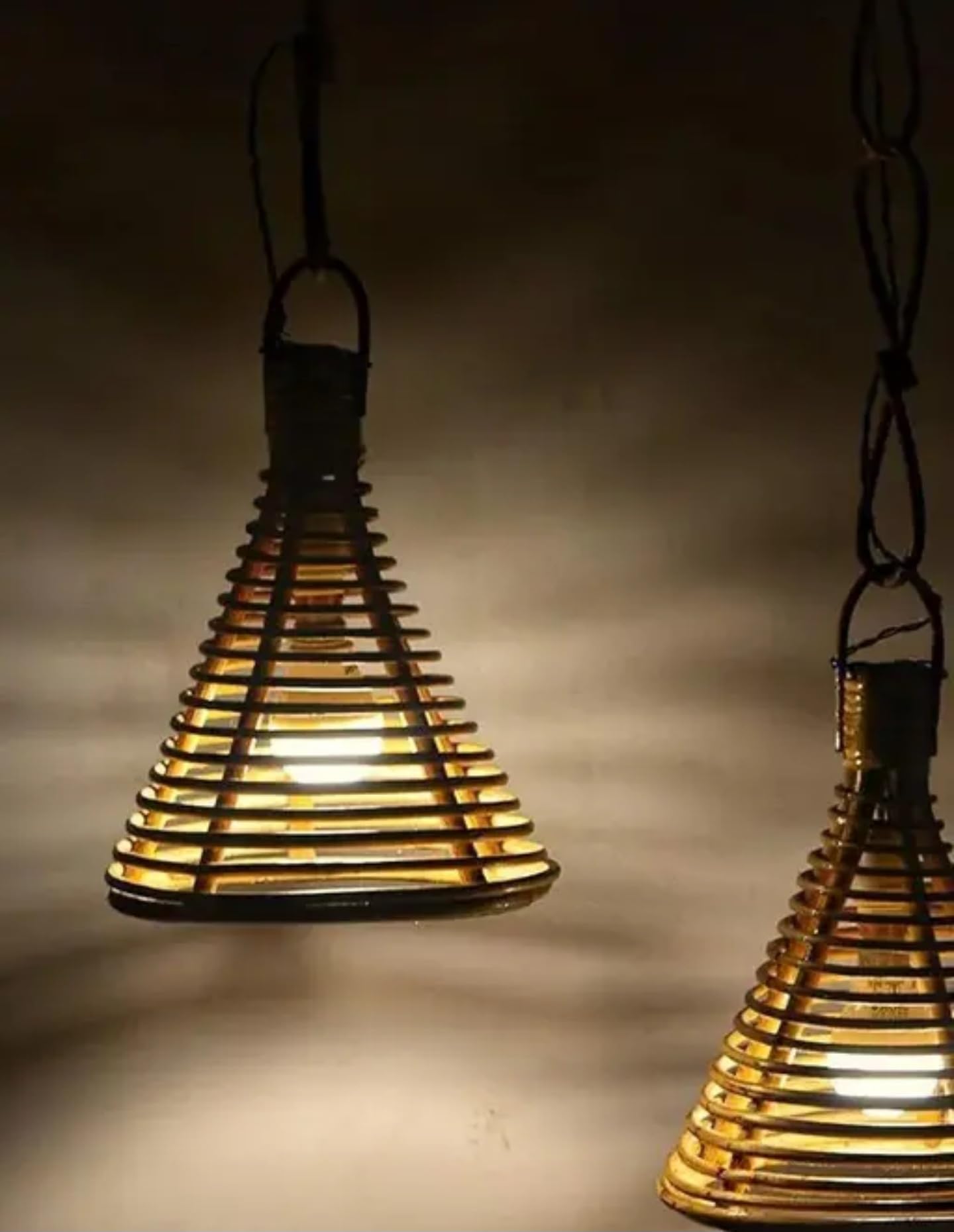 Spiral Cone Hanging Lantern, LED Tea Light Holder, Decorative Metal Pendant Light