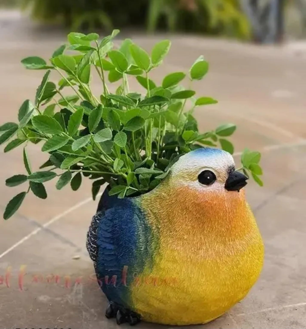 Decorative Bird Planter, Yellow and Blue Parrot Design, Resin Succulent Plant Holder, Indoor Garden Decor