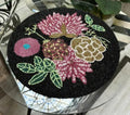 Beaded Round Placemat, Black Floral Design, Handcrafted Seed Bead, Botanical Table Decor