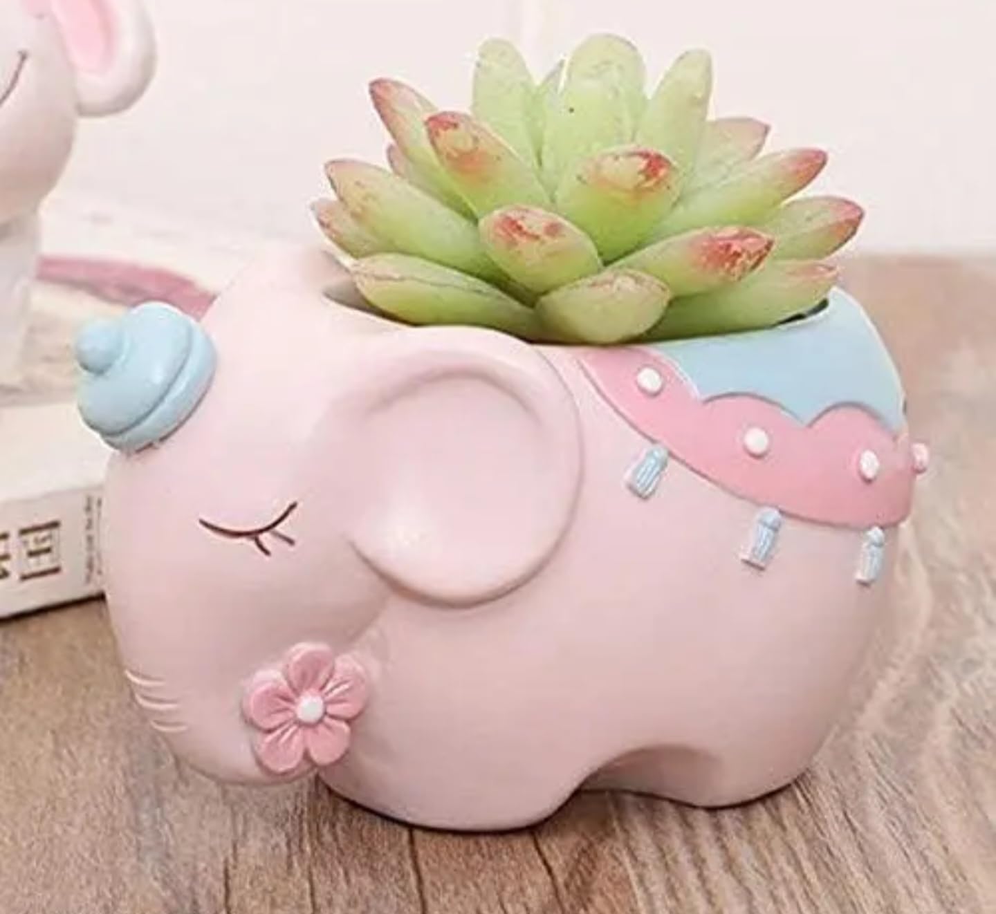 Cute Animal Succulent Planter Set, Decorative Mini Plant Pots with Elephant, Bear, Mouse Designs, Pink and White, Indoor Garden Decor, 4 Pieces
