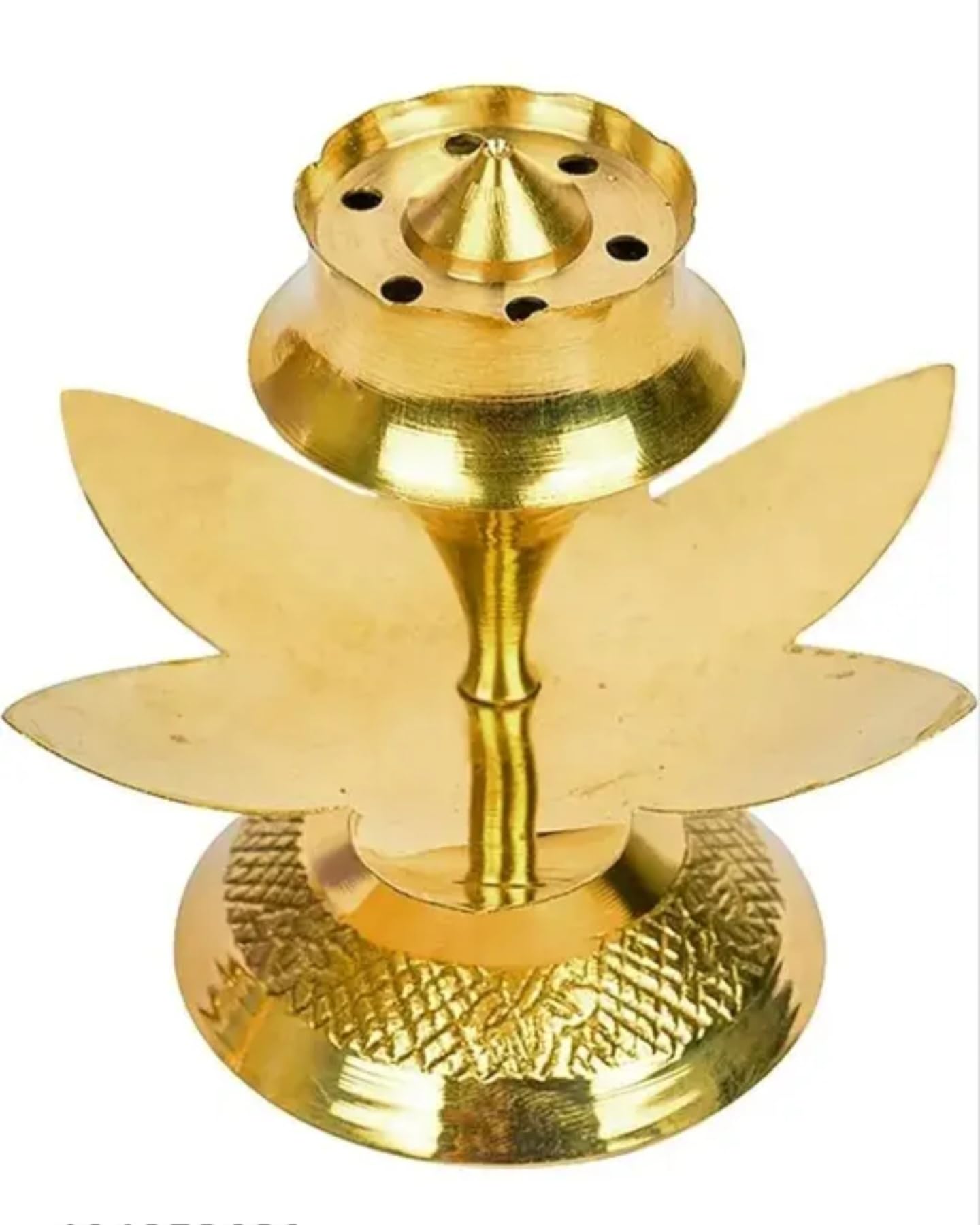 Decorative Gold Brass Incense Holder, Lotus Flower Design, Traditional Temple Style Burner with Multiple Holes