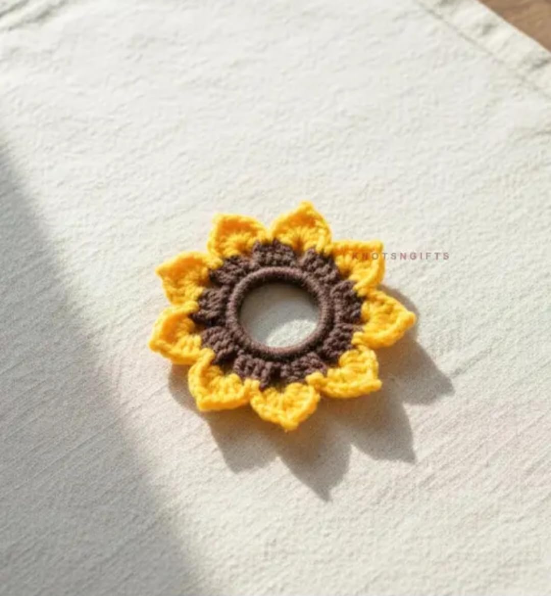 KnotsNGifts Crochet Sunflower Bun Holder, Yellow, Handmade Hair Accessory, set of 2